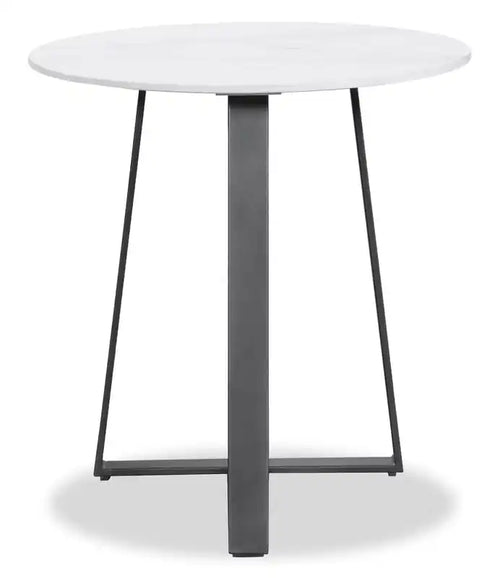 Table d'appoint ovale moderne 22 - Pierre frittée blanche avec pieds en métal gris foncé