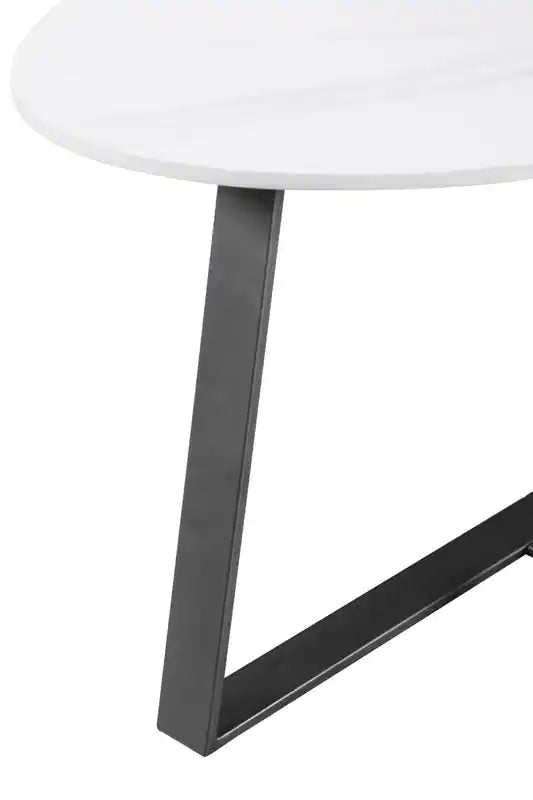 Table d'appoint ovale moderne 22 - Pierre frittée blanche avec pieds en métal gris foncé