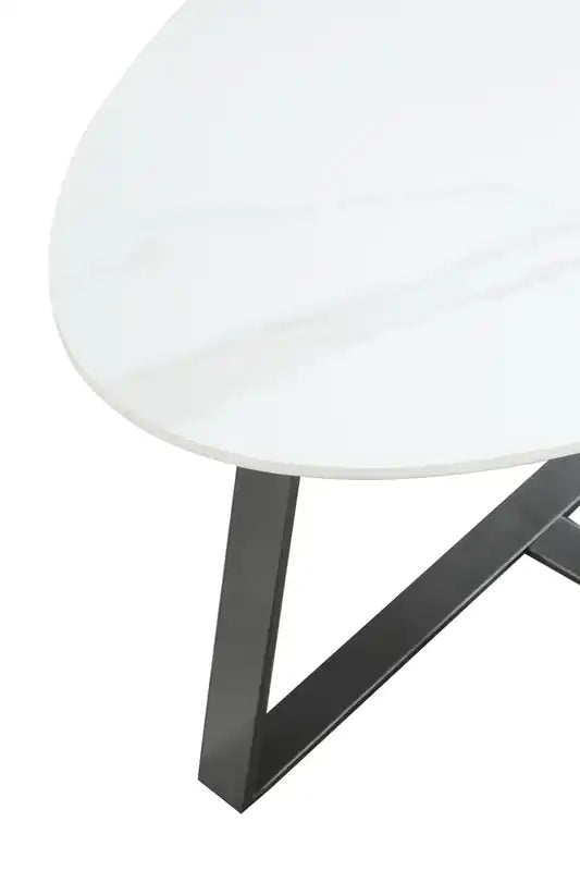 Table d'appoint ovale moderne 22 - Pierre frittée blanche avec pieds en métal gris foncé